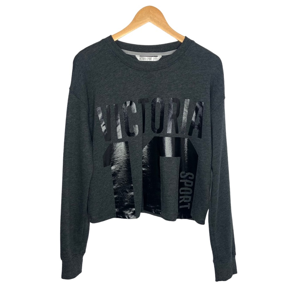 Victoria's Secret Sport Graphic Cropped Pullover Sweatshirt Size Medium Gray